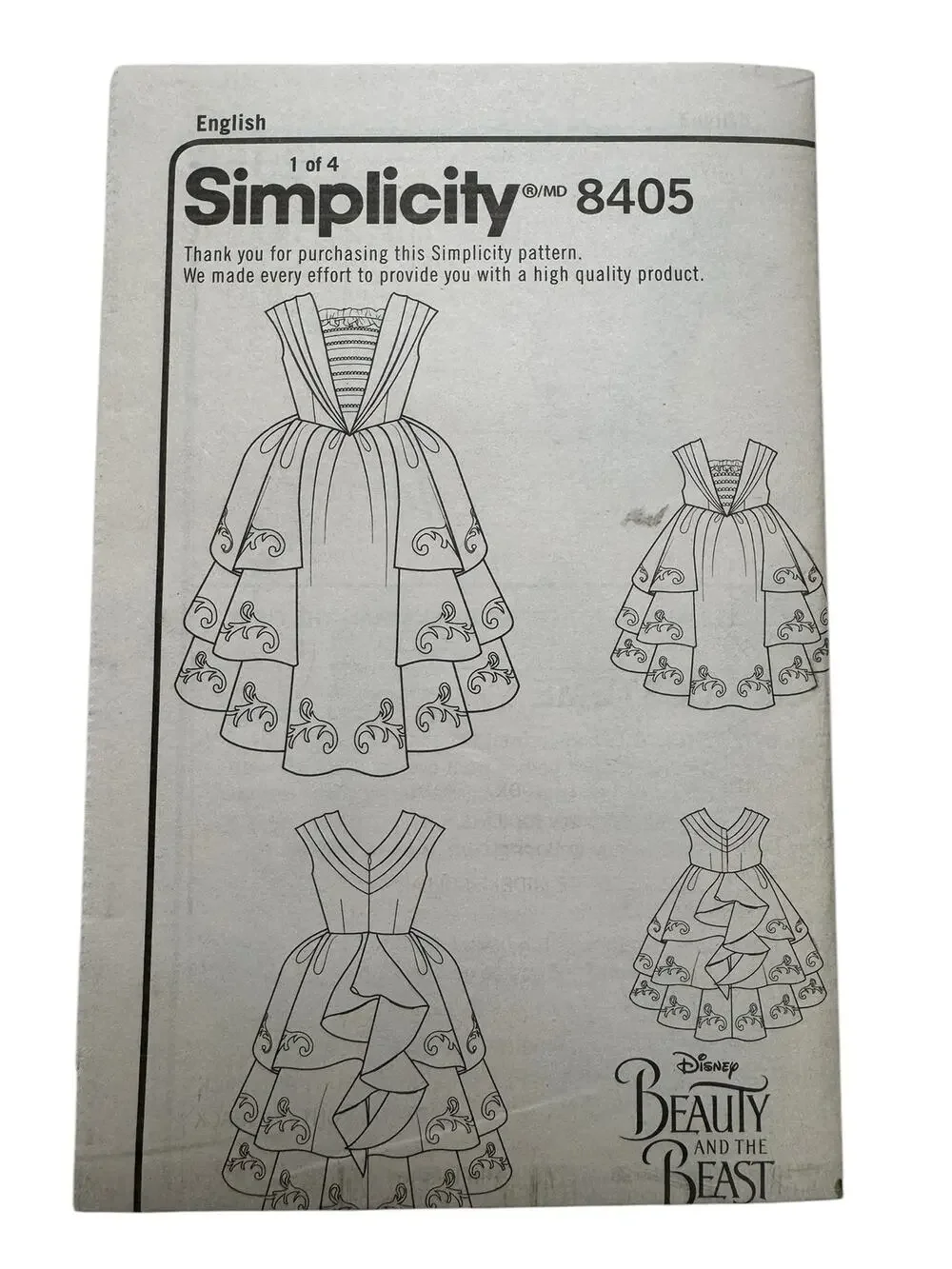 SIMPLICITY Beauty & the Beast Dress Pattern #8405 Size 3-4-5-6-7-8 Kids Uncut
